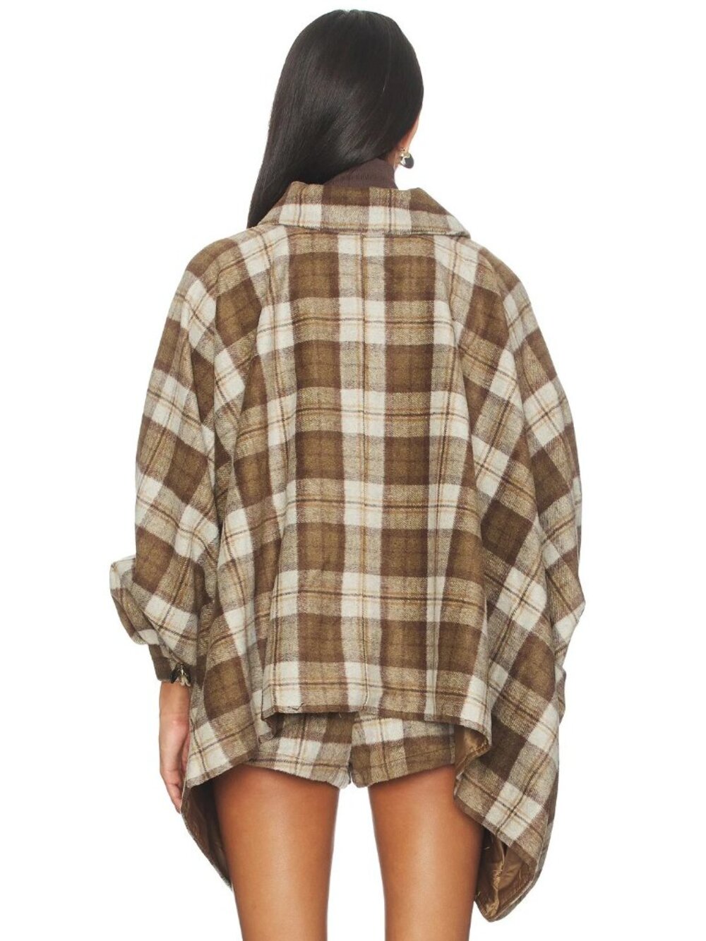 Understated Leather Plaid Western Cape in Cream & Brown - Picture 3 of 5